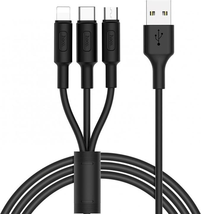 Image du produit Hoco Lightning / USB-C / MicroUSB Soarer X25 noir (1 m, USB 3.0)