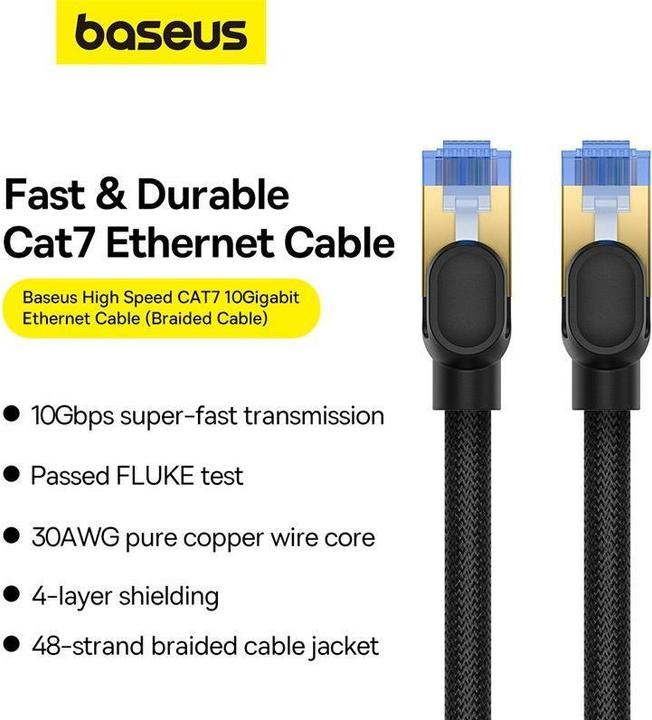 Produktbild Baseus Braided network cable cat.7 Ethernet RJ45, 10Gbps, 0,5m (black) (CAT7, 0.50 m)