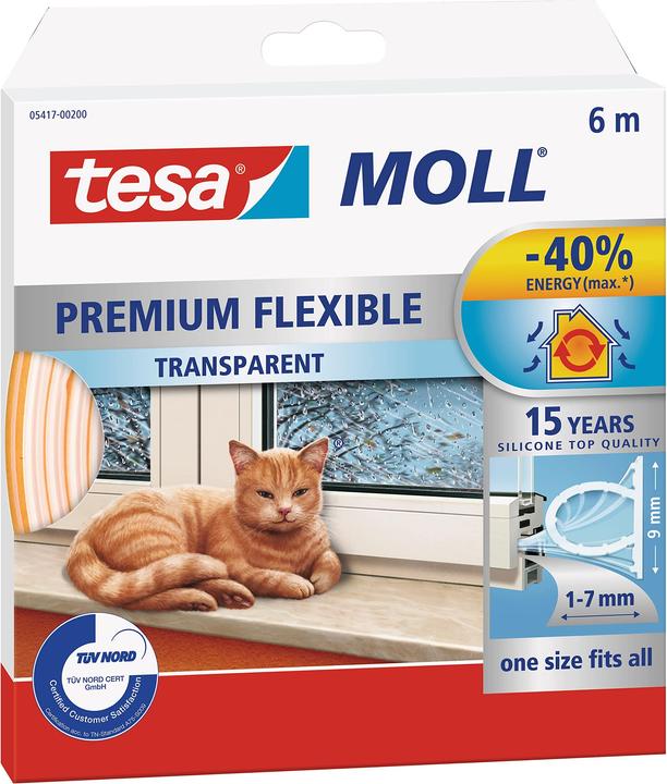 tesa tesamoll PREMIUM FLEXIBLE Silikondichtung, selbstklebend, zum Isolieren von Fenstern und Türen (0.15 kg, Transparent)