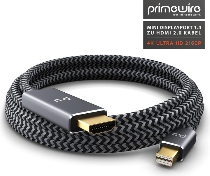 Actual product image Primewire Mini DisplayPort to HDMI Type A Cable, 4k mDP 1.4 to HDMI 2.0 Adapter, 4k@60Hz, Thunderbolt 1-2 (1 m, HDMI, Other)