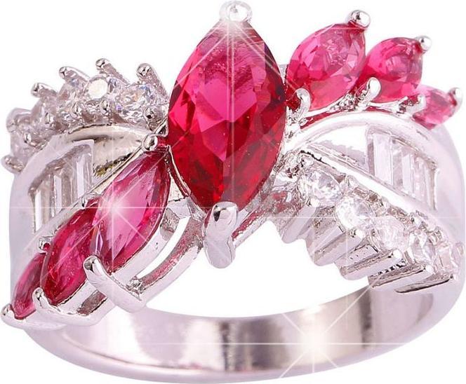 Hermex versilberter Ring mit Ruby Spinel / Zirkonia - Gr. 62 / Size 10 (62)