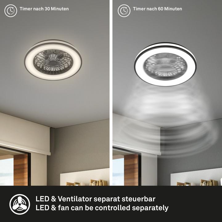 Actual product image Briloner CCT ceiling light with fan, black (5300 lm)