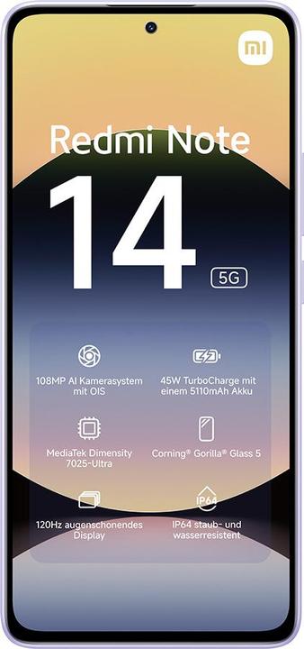 Image du produit Xiaomi Redmi Note 14 (256 Go, Lavender Purple, 6.67", Double SIM, 108 Mpx, 5G)