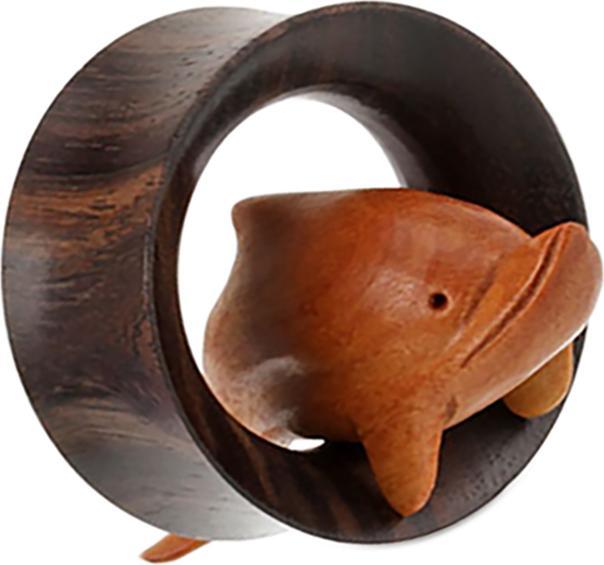 Produktbild Star Piercing Flared Tunnel Sonoholz mit Delfin aus Sawoholz (ohne Messing, Organisch)