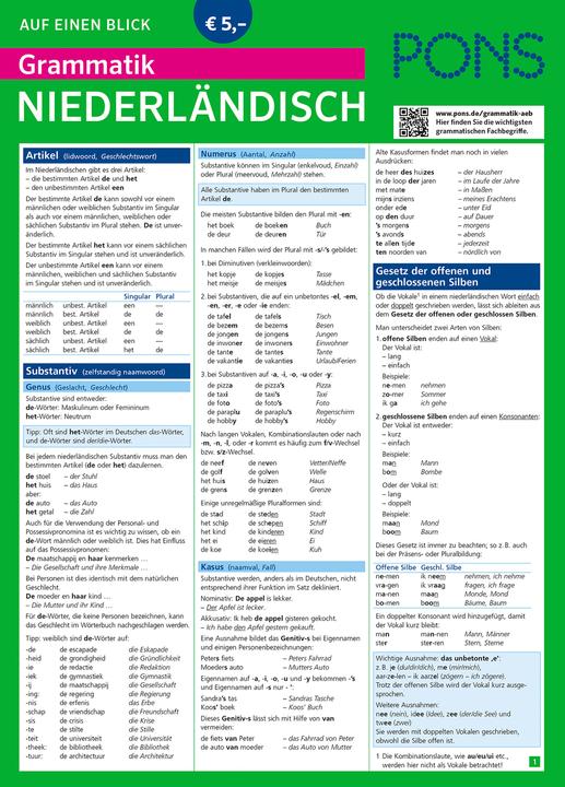 Nährwerte und Zutaten Grammatik auf einen Blick Niederländisch (Deutsch, Digna Myrte Hobbelink, 2016)