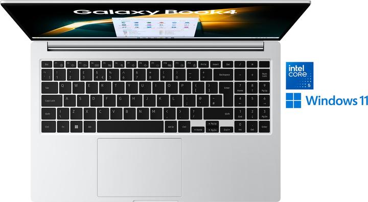 Actual product image Samsung Galaxy Book4 - 15.6 inch i5-120U 16 GB 256 GB W11P Platinum Silver (15.60", Intel Core 5 120U, 16 GB, 256 GB, DE)