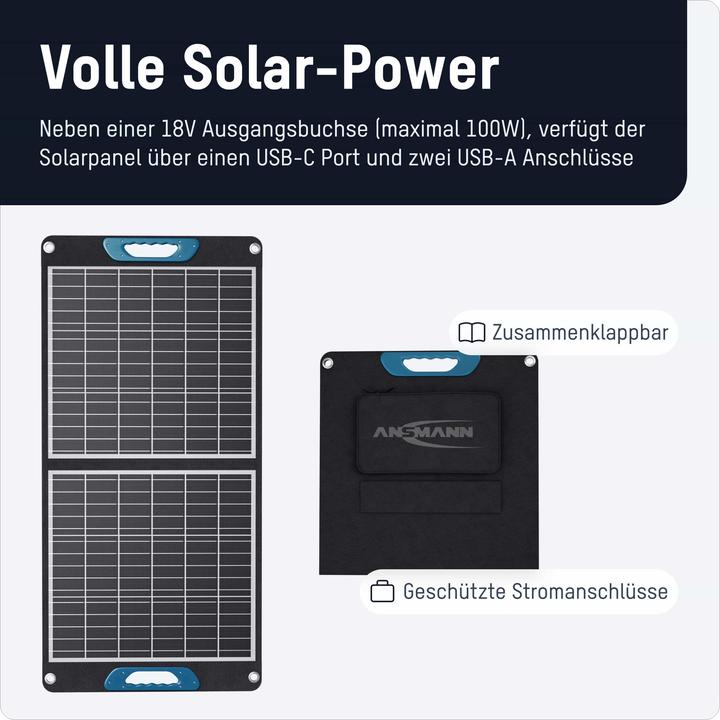 Produktbild Ansmann Powerstation Set, PS2200AC + Erweiterungsakku PSE2200 + Solarpanel 100 W