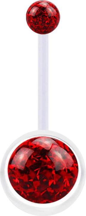 Produktbild Star Piercing Banane transparent mit zwei Kristall Kugeln rot Epoxy Schutzschicht (Bioflex, ohne Messing)
