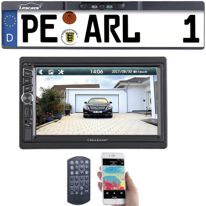 Produktbild Creasono 2-DIN-MP3-Autoradio mit Touchdisplay und Funk-Rückfahr-Kamera (MirrorLink)