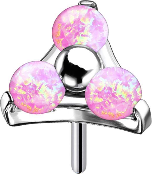 Star Piercing Threadless silber Dreieck drei Opale pink (Titan G23, ohne Messing)
