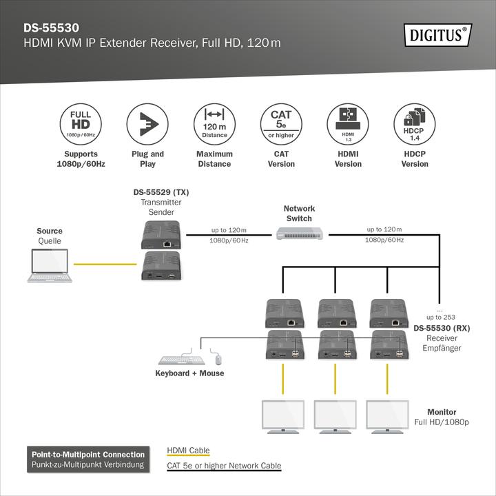 Actual product image Digitus IP KVM Extender, Receiver (RX) Unit for DS-55529