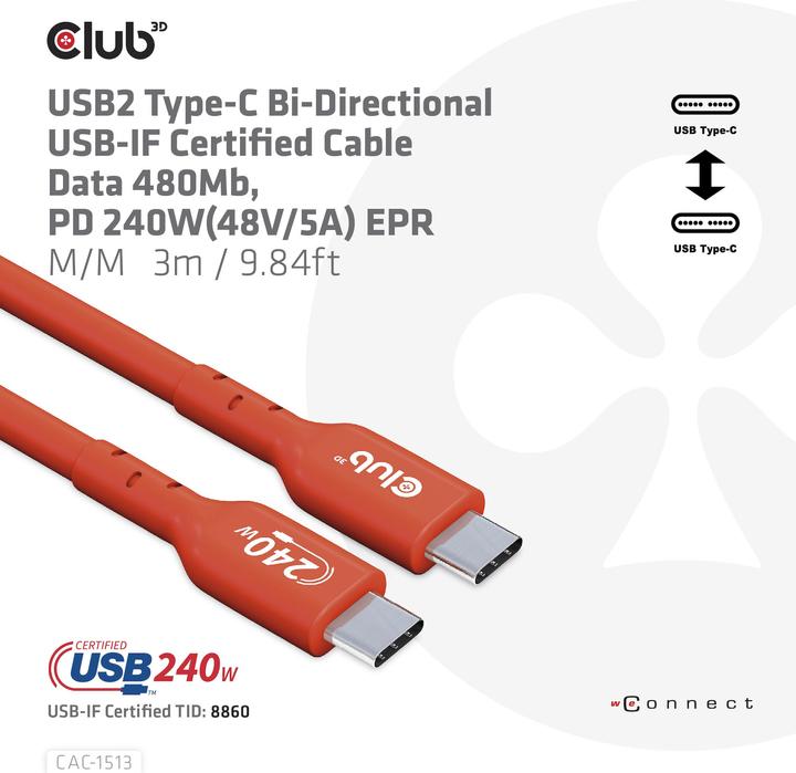 Actual product image Club 3D USB C - USB C (3 m, USB 2.0)