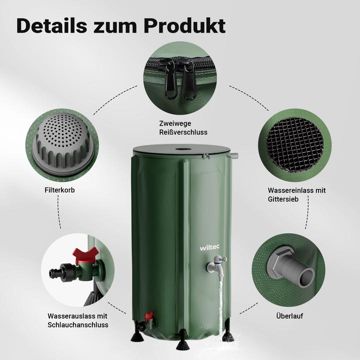 Actual product image Wiltec Collapsible rainwater barrel 100 litre rainwater barrel water tank rain barrel water barrel (100 l)