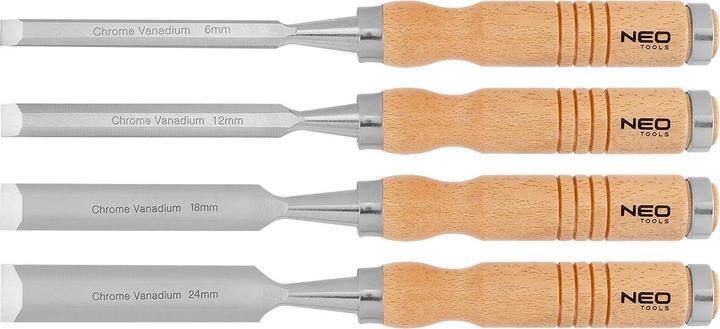 Actual product image Neo Chisels 6, 12, 18, 24 mm, set of 4. Wooden handle
