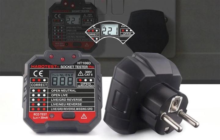 Image du produit Habotest HT106D Testeur de prises (CAT II 300V)