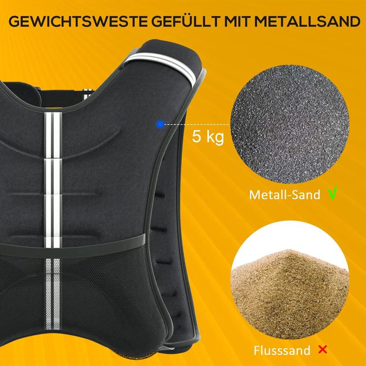Image du produit Swisshandel24 Gilet lesté 5 kg réglable, musculation sable métallique noir 40x35cm (1 x 5 kg)