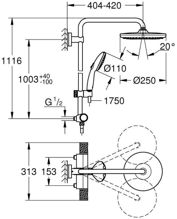 Immagine prodotto Grohe Vitalio Start System 250 Duschsystem mit Thermostatbatterie und Vitalio Start 110 Handbrause, inkl.