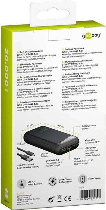 Immagine prodotto Goobay QC/PD (20000 mAh, 22.50 W, 74 Wh)