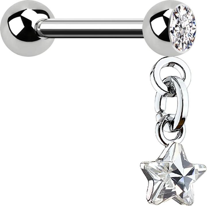 Star Piercing Micro Barbell silber mit Kugel und Anhänger Kristallstern silber (Chirurgenstahl 316L, Messing)