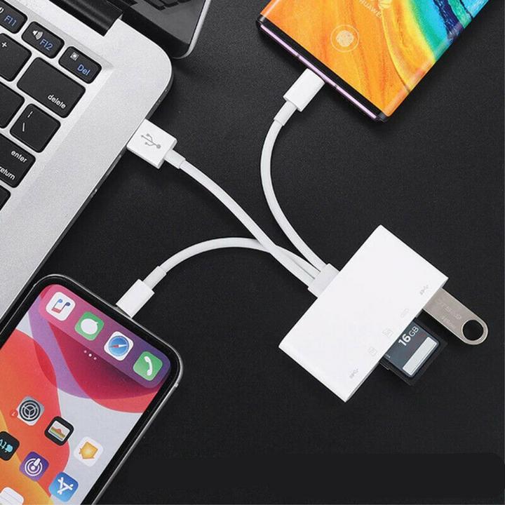 Image du produit Apfelkiste Lecteur de carte Lightning vers SD/MicroSD & adaptateur de charge pour Apple (Lightning, MicroDot, USB Type C, USB-A)