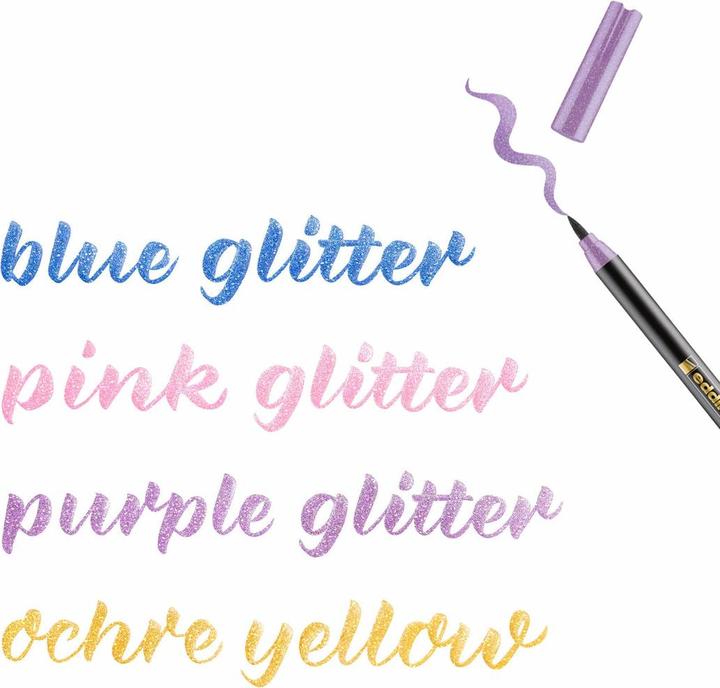 Image du produit Edding 1340 stylo pinceau pailleté Lot de 4 assortis (Paillettes bleues, violet scintillant et jaune ocre scintillant, Paillettes roses, 4 x)