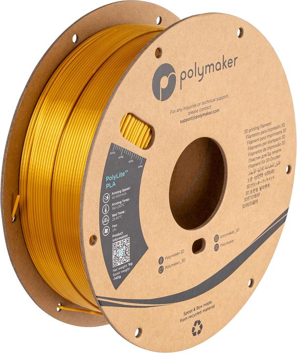 Actual product image Polymaker PolyLite PLA Silk Gold 1.75mm 1kg (PLA, 1.75 mm, 1000 g, Gold)