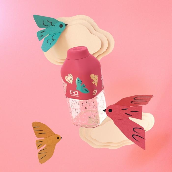 Image du produit Monbento Bouteille avec oiseaux en rose avec graphique de Positive S (0.33 l)