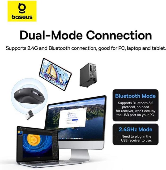 Produktbild Baseus F02, 4000DPI, BT / Wi-Fi, schwarz