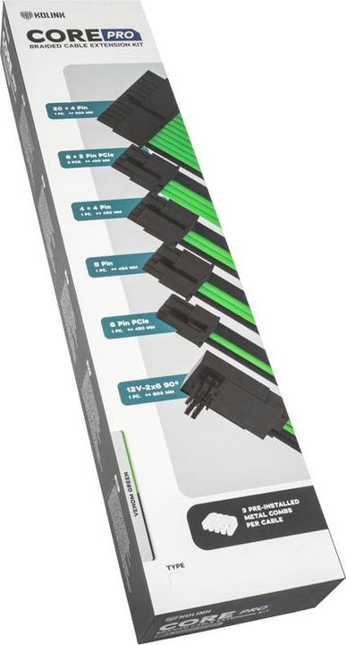 Produktbild Kolink Core Pro Braided Cable Extension Kit 12V-2x6 Typ 2 - Venom Green