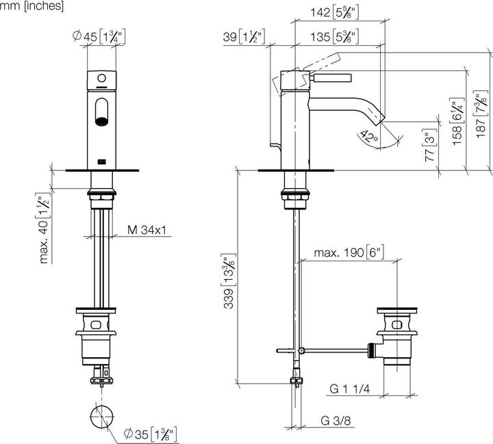 Produktbild Dornbracht Dornb Waschtisch-Einhandbatterie META Ausladung 135mm mit Ablaufgarnitur chrom