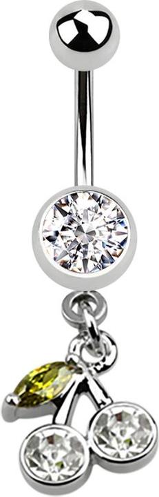 Star Piercing Banane silber mit Anhänger Krische silber und grünem Blatt (ohne Messing, Chirurgenstahl 316L)