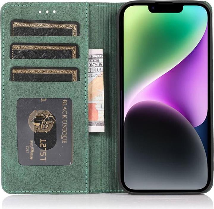 Produktbild Cover-Discount iPhone 15 Plus - Vintage Flip Case Hülle grün (Apple iPhone 15 Plus)