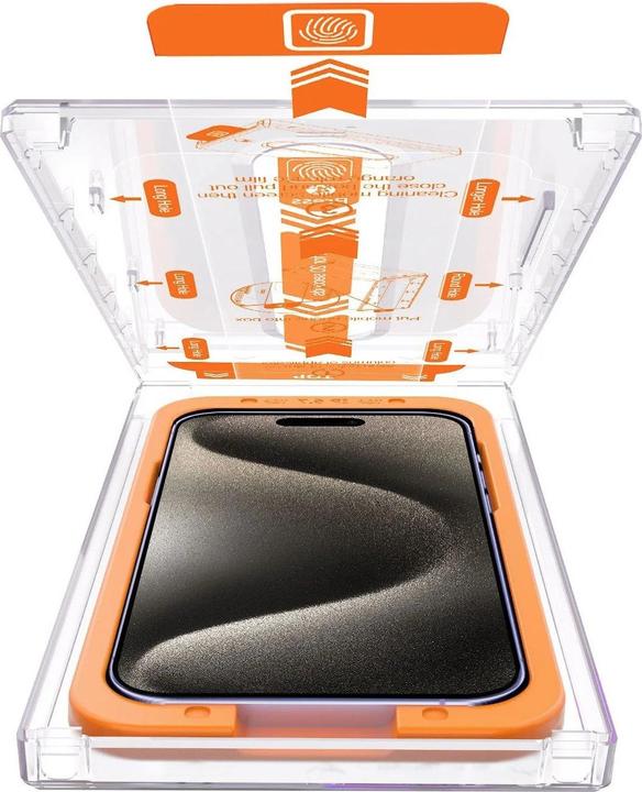 Actual product image PhoneLook Fully protective glass with automatic mounting system against bubbles and dust 3D (1 Piece, Apple iPhone 15 Plus)