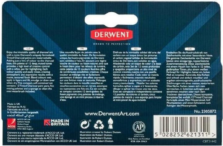 Image du produit Derwent Fusain teinté, soluble dans l'eau, miscible, 12 pièces