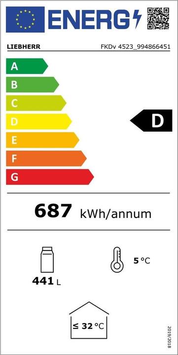 Energie-Label Liebherr Flaschenkühlschrank FKDV 4523 (422 l)