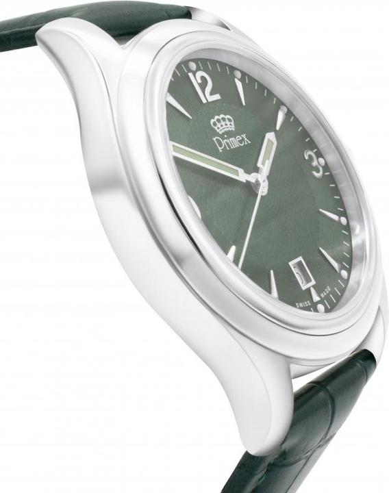 Image du produit Primex Montre Swiss Made - Bracelet Cuir Vert - Cadran Vert - Etanche 50 M (Montre analogique, 210 mm)