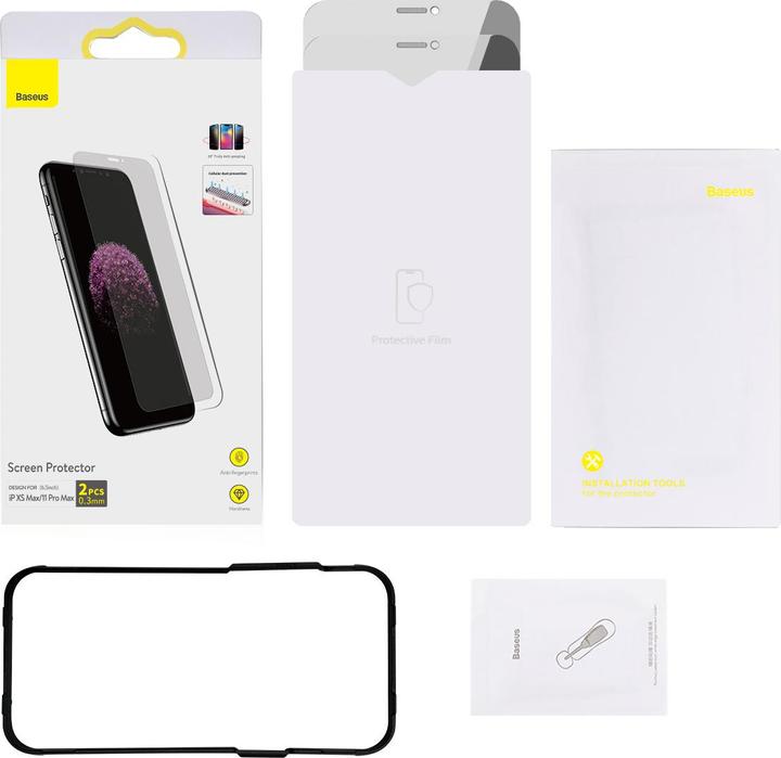 Produktbild Baseus All-glass Porcelain Crystal Dust-proof Anti-peeping Film for iP11 (2 Stück, Apple iPhone 11 Pro Max, Apple iPhone XS Max)
