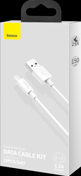 Image du produit Baseus Simple Wisdom Data Cable Kit USB to Micro 2.1A (2PCS/Set) 1.5m White (1.50 m)