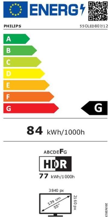 Etichetta energetica Philips 55OLED807 (55", OLED807, OLED, 4K, 2022)