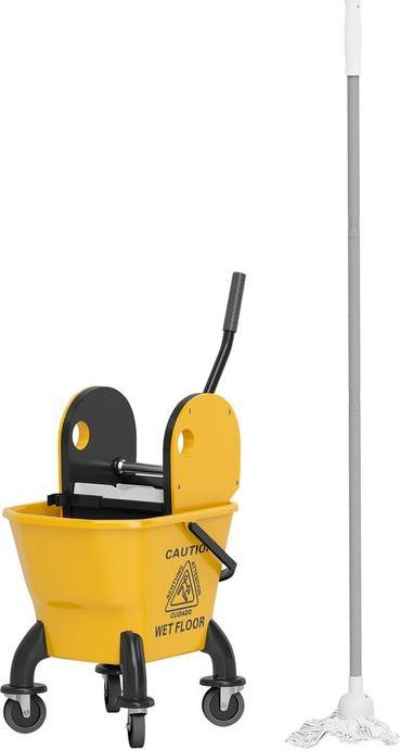 Swisshandel24 Putzwagen Reinigungswagen 26 Liter Eimer mit Presse, Griff und Mopp Gelb (1 Stk.)