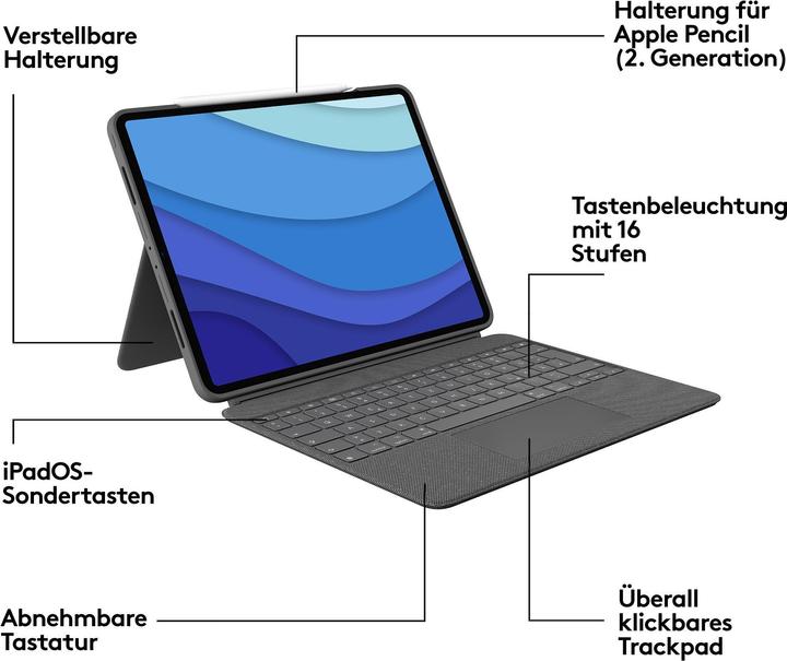 Image du produit Logitech Combo Touch (CH, iPad Pro 12.9 2022 (6e génération), iPad Pro 12.9 2021 (5ème génération))