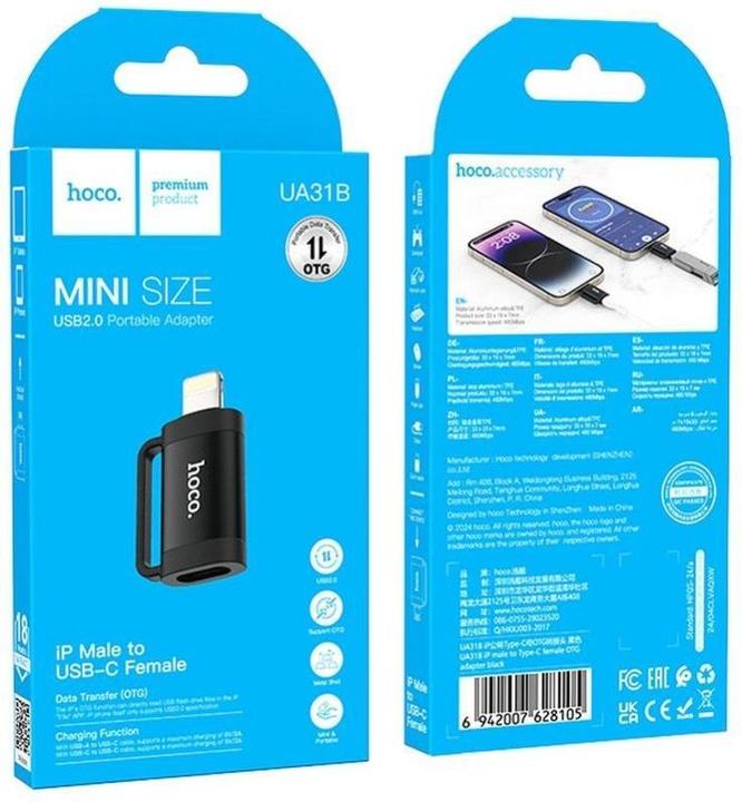 Actual product image Hoco Cable adapter OTG Lightning (male) to Type C (female) 2A UA31B black (USB-A, Lightning)
