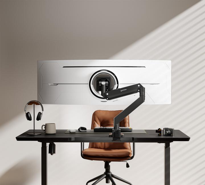 Produktbild Manhattan Tischhalterung mit USB-Ports und Gasdruckfeder mit extrem hoher Traglast für einen Monitor, Aluminiu (Tisch, 57")