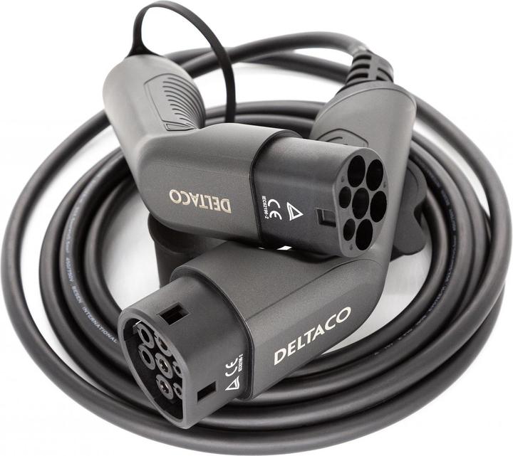 Actual product image Deltaco Type 2 EV charging cable for e-cars and hybrid vehicles, electric car charger Mennekes cable, Ko (Type 2, 11 kW, 16 A, 7 m)