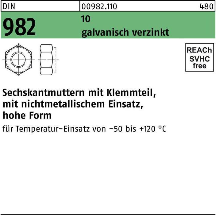 Produktbild Sechskantmutter DIN 982 m.Klemmteil M 20 10 galvanisch verzinkt (M20)