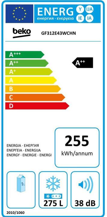 Label énergétique Beko GF312E43WCHN (Autonome, 275 l)