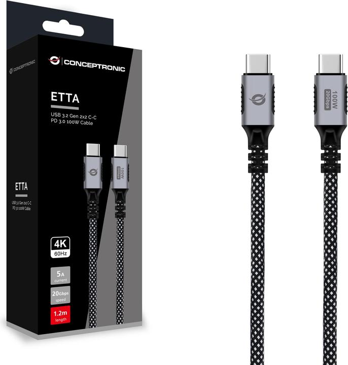 Immagine prodotto Conceptronic Kabel USB-C 3.2 -> C PD3.0 1.20m 5A 4K60Hz sw (1.20 m, USB 3.2 Gen 2x2, 100 W)