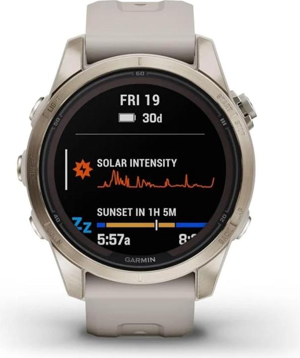 Image du produit Garmin Fenix 7S PRO GPS Montre multisports, Sapphire Solar Edition, blanc/or doux (42 mm)