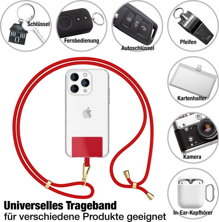 Immagine prodotto Nalia Handyband + Pad für Hülle zum Umhängen, Karabinerhaken Anhänger aus Metall (gold)