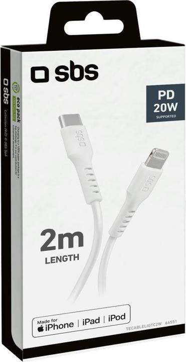 Produktbild SBS Daten- und Ladekabel Lightning - Typ C Länge 2 Meter (2 m, USB 3.2)